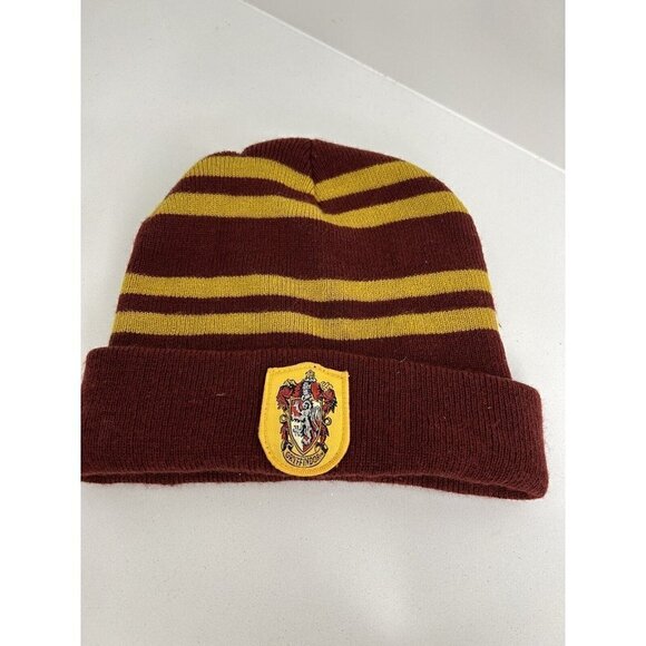 Harry Potter Gryffindor House Crest Striped Knit Cuff Beanie Hat Cap Adult OSFM  - Picture 1 of 3
